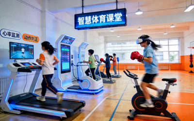 学校体育教育系统，学生在智能设备上运动